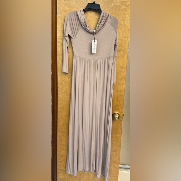 Mother Bee Maternity maxi dress in mocha, cowl neck, off the shoulder, NWT - Picture 3 of 5